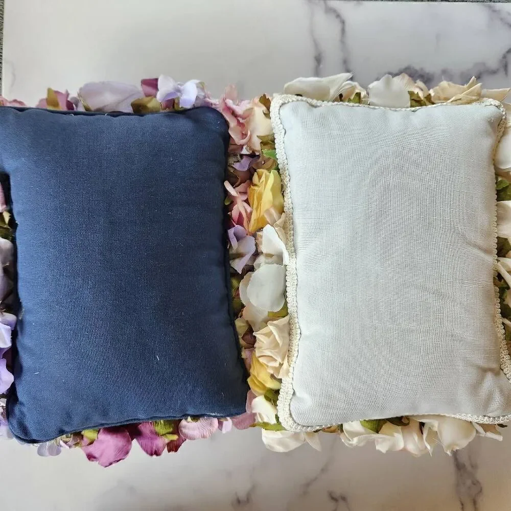 Decorative rose floral bouquet pillow bundle of 2 purple yellow